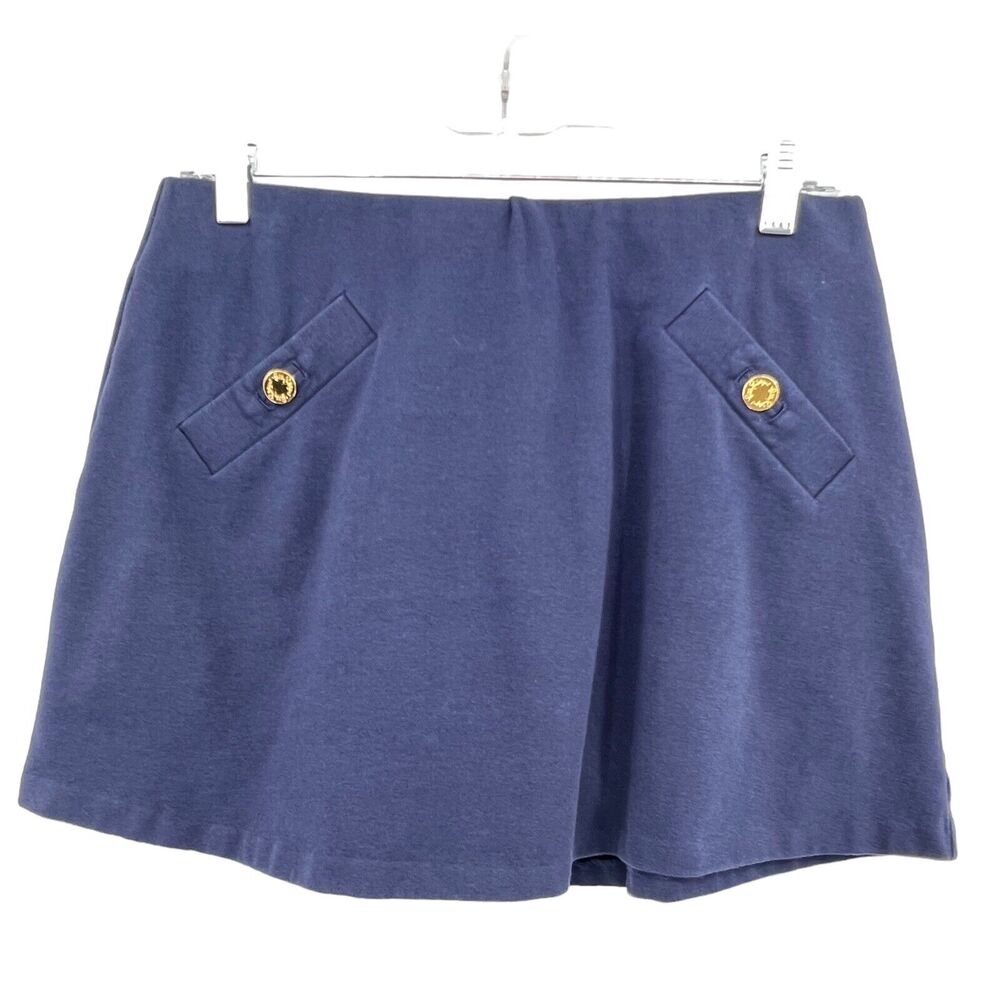 Lilly Puliltzer Navy Madison Stretch Skort‎ Gold Buttons Preppy Med